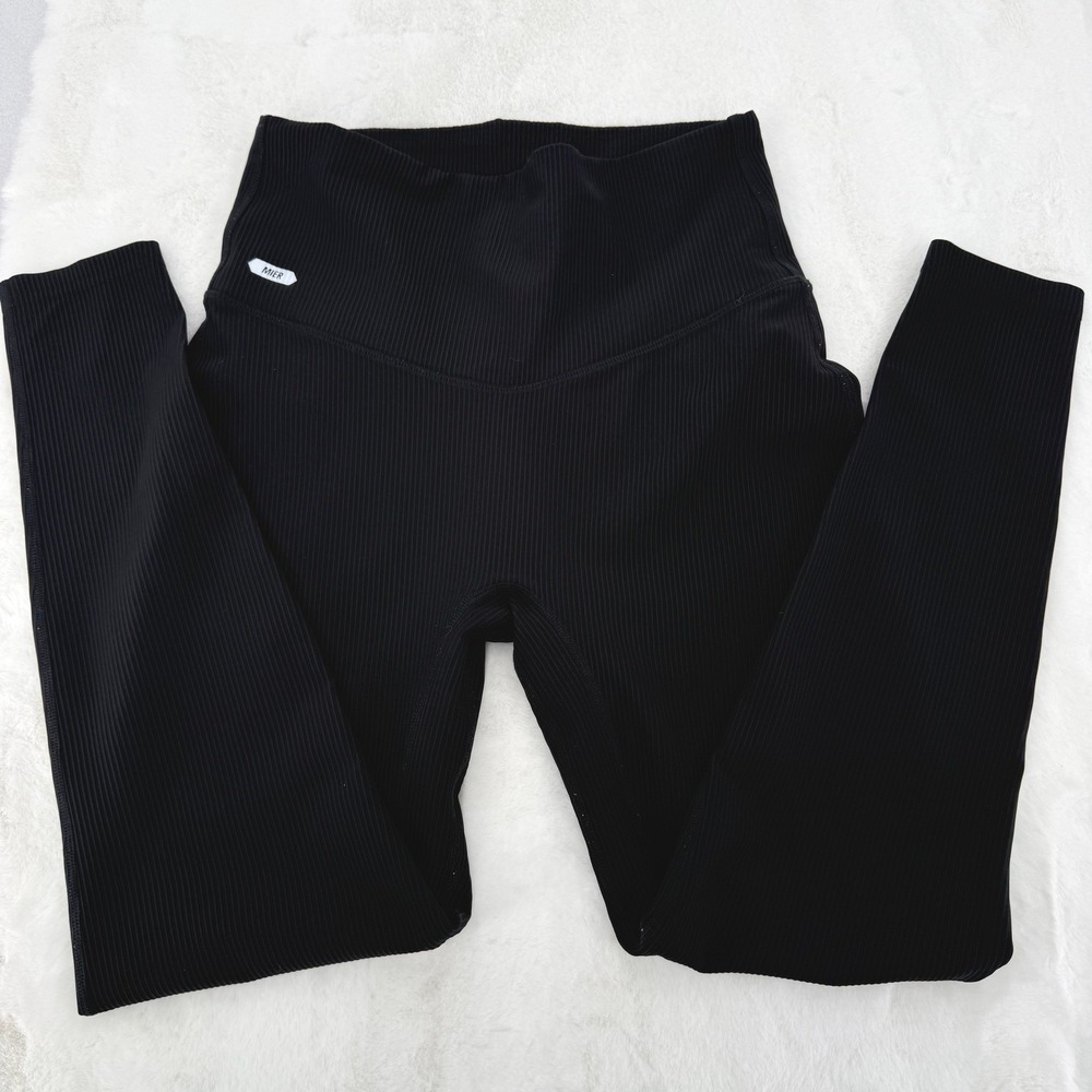 MIER Ribbed Leggings Women Size M Black High Waisted Legging Activewear